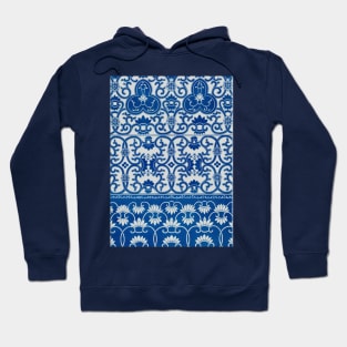 Blue and White Chinese Floral Ornamental Pattern Hoodie